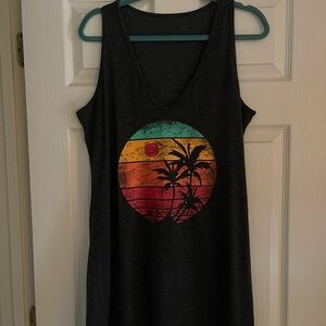 Black Sleeveless Mini Dress with Tropical Print